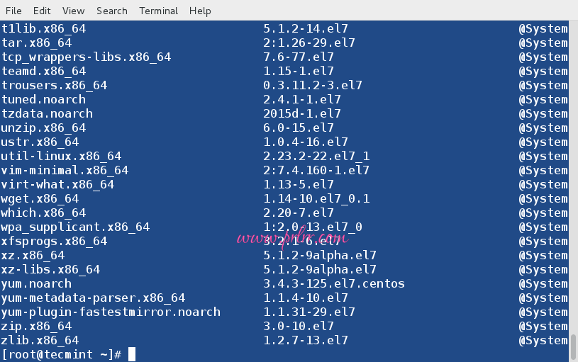 列出所有安装了的 RPM 包
